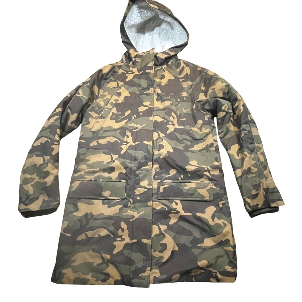 Abercrombie & Fitch Women Camo Sherpa Lined Parka Jacket Green S Water Resistant